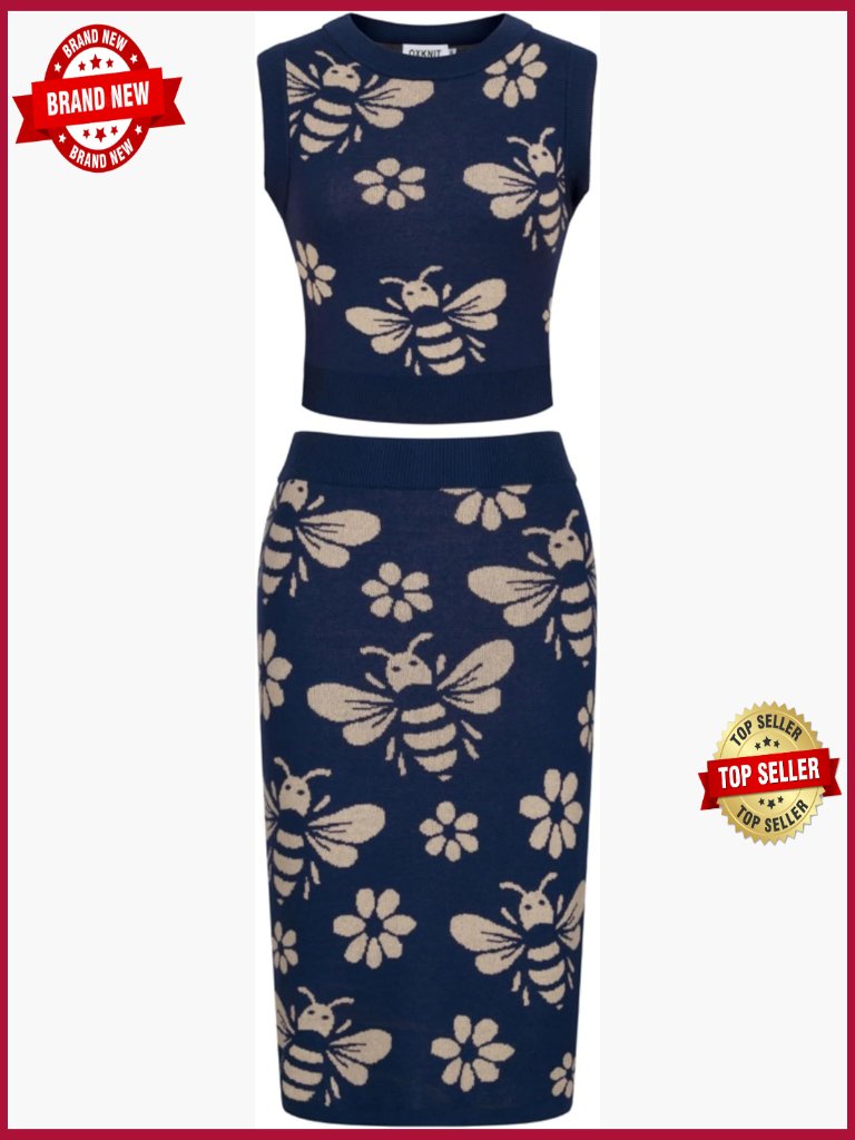 Women's Retro Knit Vest Skirt 2-Piece Set Sleeveless Cotton Pull On